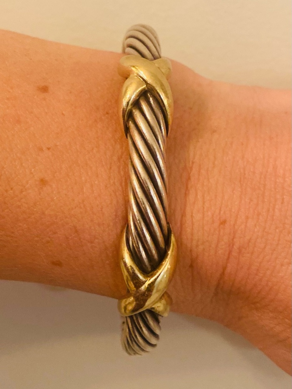 David Yurman Classic Cable Sterling Silver 14K Gold Double X Cuff Bracelet